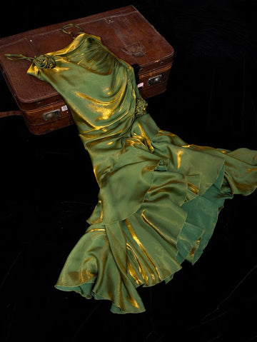 Niulatu High Low Spaghetti Straps Ruffles Green Prom Dresses Birthday Outfits SD468